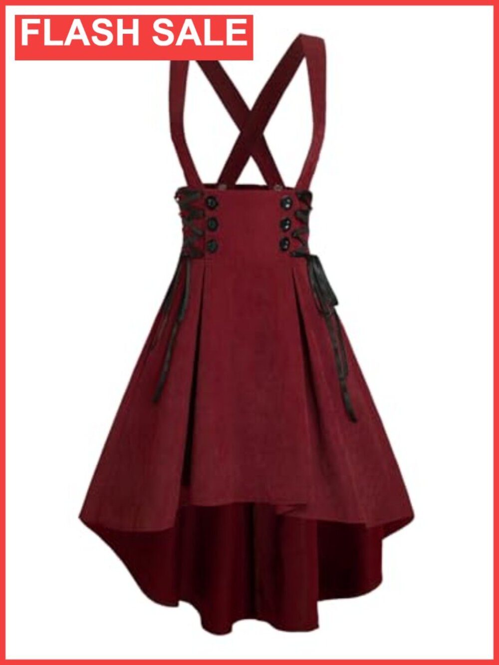 Women's Gothic Lace Up Suspender Skirt Crisscross A-Line Midi